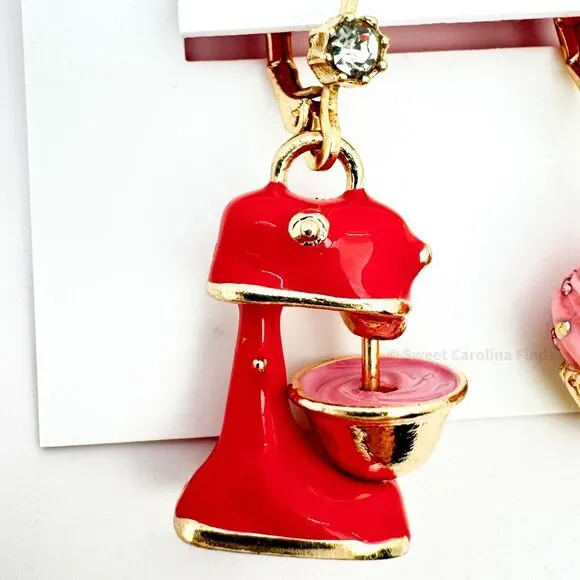 Betsey Johnson Cupcake Mixer Earrings Gold Tone Babycakes Baker Cake Gift NEW - Picture 2 of 7